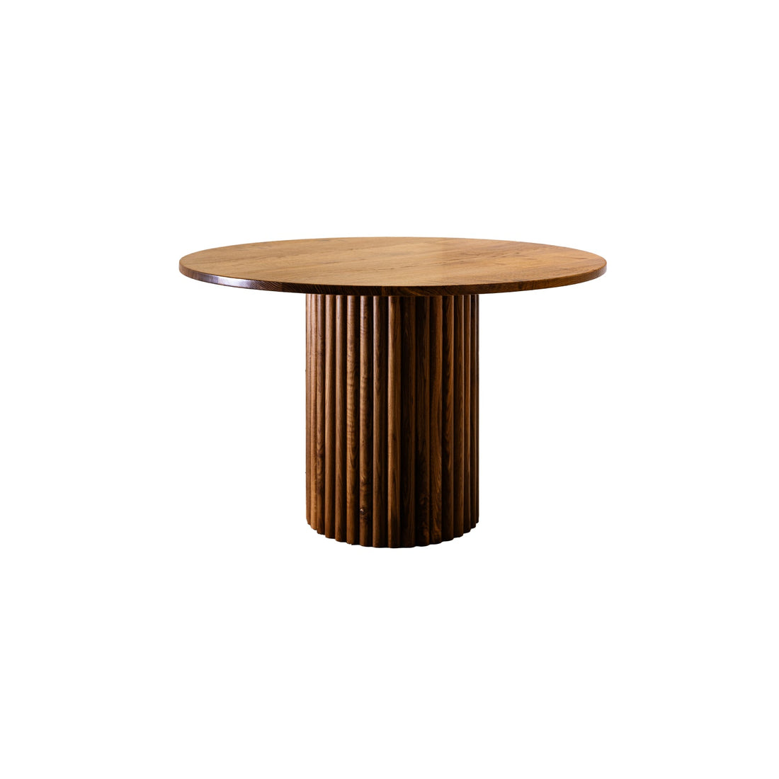 White Oak Round Dining Table with Reeded Pedestal Base - Crown Point Wood Co.
