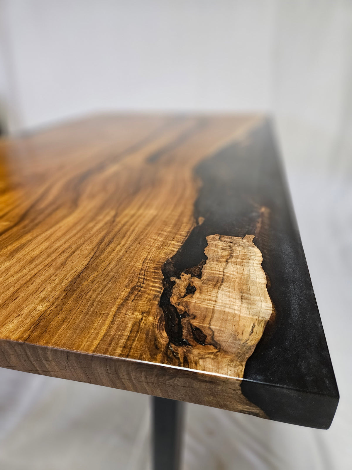 Black Epoxy Resin River Table Detail - Live Edge Walnut with Matte Finish - Custom Handcrafted Resin Furniture Ontario.