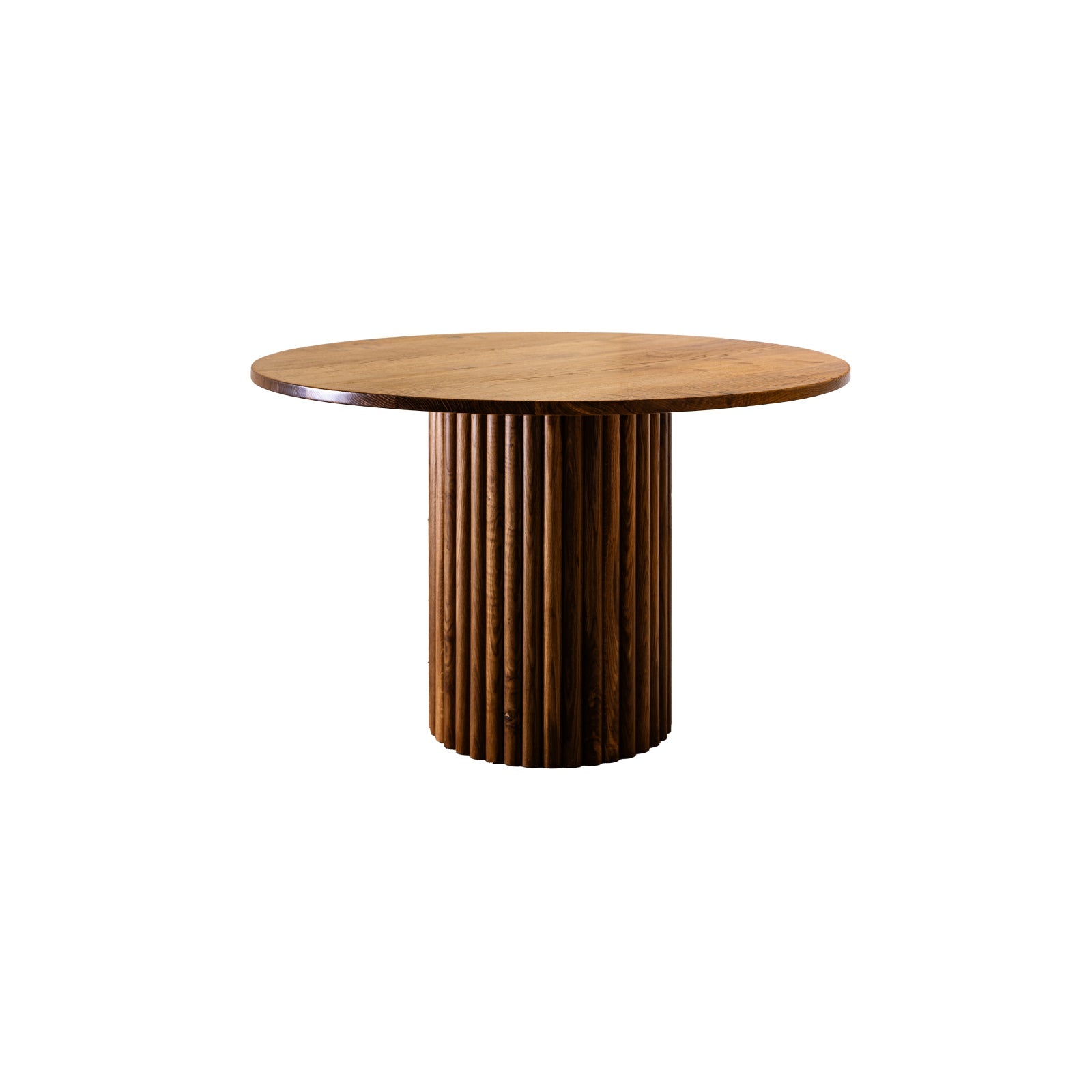 White Oak Round Dining Table with Reeded Pedestal Base - Crown Point Wood Co.